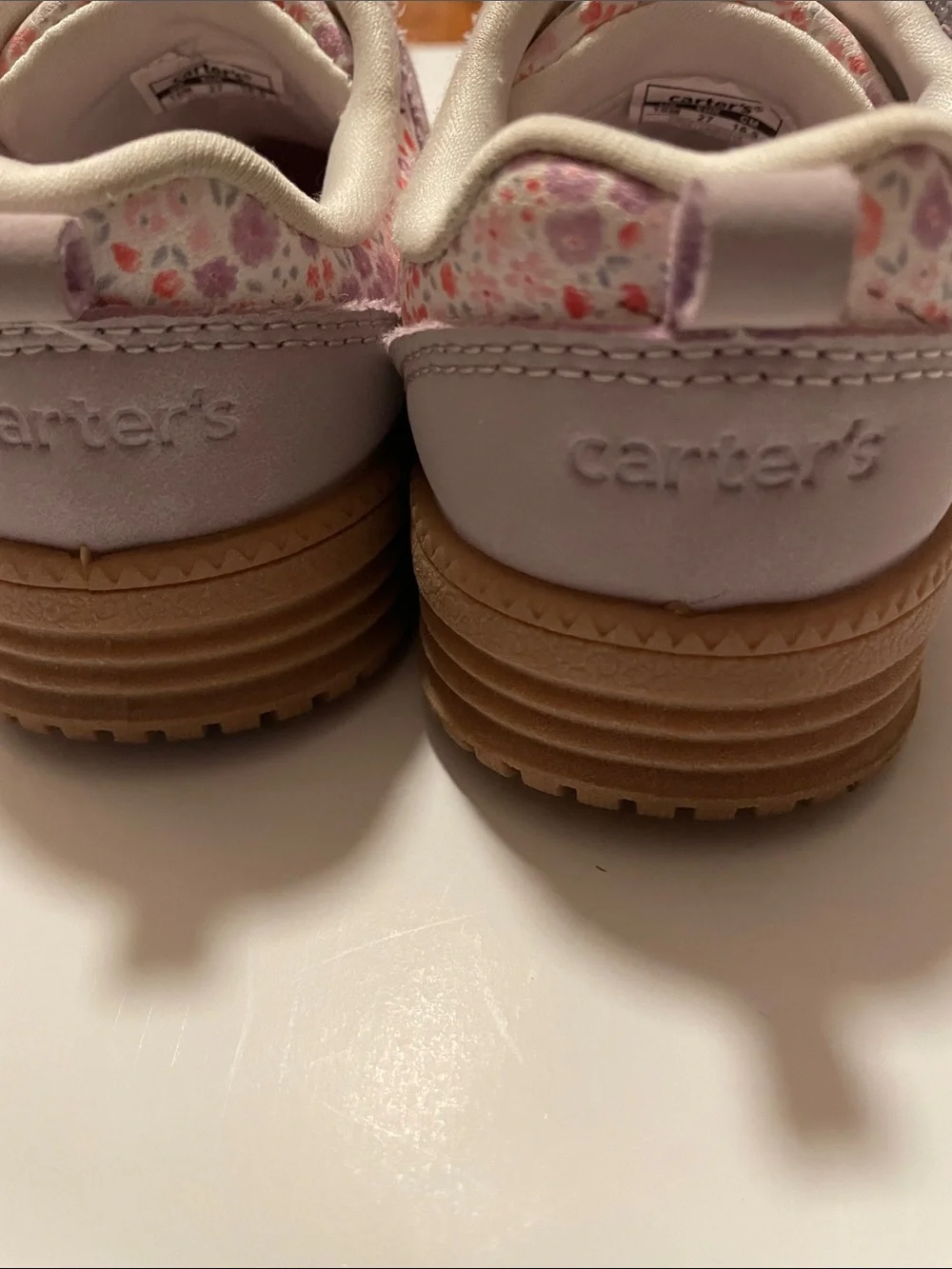 Carter’s Toddler Size 10 Floral Light Purple Sneakers Faux Laces Velcro Strap
